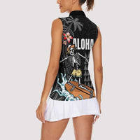 Hawaiian Halloween Skeleton Surfing Women Sleeveless Polo Shirt Polynesian Tribal Tattoo and Hawaiian Pattern LT03 - Polynesian Pride