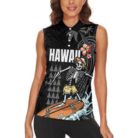 Hawaiian Halloween Skeleton Surfing Women Sleeveless Polo Shirt Polynesian Tribal Tattoo and Hawaiian Pattern LT03 - Polynesian Pride
