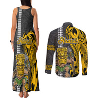 Hawaii Lanai Island Couples Matching Tank Maxi Dress and Long Sleeve Button Shirts Hawaiian Warrior and Kakau Symbols Abstract Tattoo LT03 - Polynesian Pride