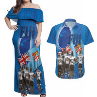 Fiji Rugby Sevens Couples Matching Off Shoulder Maxi Dress and Hawaiian Shirt Commemorate Gold Medal - Rio de Janeiro 2016 LT03 Blue - Polynesian Pride