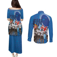 Fiji Rugby Sevens Couples Matching Puletasi and Long Sleeve Button Shirt Commemorate Gold Medal - Rio de Janeiro 2016 LT03 - Polynesian Pride