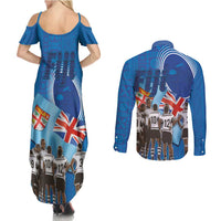 Fiji Rugby Sevens Couples Matching Summer Maxi Dress and Long Sleeve Button Shirt Commemorate Gold Medal - Rio de Janeiro 2016 LT03 - Polynesian Pride