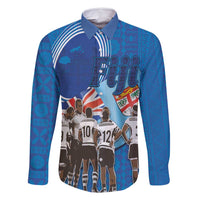 Fiji Rugby Sevens Family Matching Off Shoulder Maxi Dress and Hawaiian Shirt Commemorate Gold Medal - Rio de Janeiro 2016 LT03 Dad's Shirt - Long Sleeve Blue - Polynesian Pride