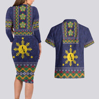 Philippines Merry Christmas Couples Matching Long Sleeve Bodycon Dress and Hawaiian Shirt Maligayang Pasko with Parol and Xmas Pattern Barong Style LT03 - Polynesian Pride