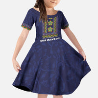 Philippines Merry Christmas Family Matching Off The Shoulder Long Sleeve Dress and Hawaiian Shirt Maligayang Pasko with Parol and Xmas Pattern Barong Style LT03 Daughter's Dress Blue - Polynesian Pride