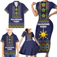 Philippines Merry Christmas Family Matching Short Sleeve Bodycon Dress and Hawaiian Shirt Maligayang Pasko with Parol and Xmas Pattern Barong Style LT03 - Polynesian Pride