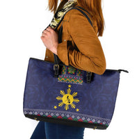 Philippines Merry Christmas Leather Tote Bag Maligayang Pasko with Parol and Xmas Pattern Barong Style