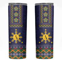 Philippines Merry Christmas Skinny Tumbler Maligayang Pasko with Parol and Xmas Pattern Barong Style LT03 Blue - Polynesian Pride