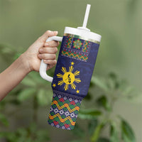 Philippines Merry Christmas Tumbler With Handle Maligayang Pasko with Parol and Xmas Pattern Barong Style