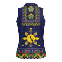 Philippines Merry Christmas Women Sleeveless Polo Shirt Maligayang Pasko with Parol and Xmas Pattern Barong Style LT03 - Polynesian Pride