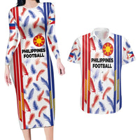 Custom Philippines Champions Football Jersey Couples Matching Long Sleeve Bodycon Dress and Hawaiian Shirt LT03 White - Polynesian Pride