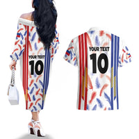 Custom Philippines Champions Football Jersey Couples Matching Off The Shoulder Long Sleeve Dress and Hawaiian Shirt LT03 - Polynesian Pride
