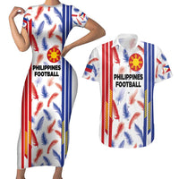 Custom Philippines Champions Football Jersey Couples Matching Short Sleeve Bodycon Dress and Hawaiian Shirt LT03 White - Polynesian Pride