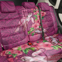 Hawaiian Turtle Love Couple Back Car Seat Cover - Sweet Hibiscus and Kakau Pattern Rose Color LT03 - Polynesian Pride
