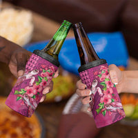 Hawaiian Turtle Love Couple 4 in 1 Can Cooler Tumbler Sweet Hibiscus and Kakau Pattern Rose Color LT03 - Polynesian Pride