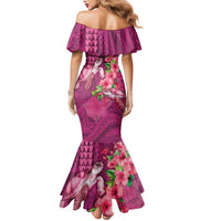 Hawaiian Turtle Love Couple Family Matching Mermaid Dress and Hawaiian Shirt - Sweet Hibiscus and Kakau Pattern Rose Color LT03 - Polynesian Pride