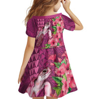 Hawaiian Turtle Love Couple Family Matching Off Shoulder Short Dress and Hawaiian Shirt - Sweet Hibiscus and Kakau Pattern Rose Color