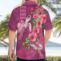 Hawaiian Turtle Love Couple Hawaiian Shirt - Sweet Hibiscus and Kakau Pattern Rose Color LT03 - Polynesian Pride