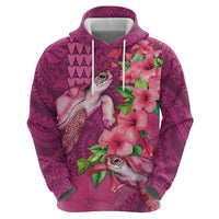 Hawaiian Turtle Love Couple Hoodie - Sweet Hibiscus and Kakau Pattern Rose Color LT03 - Polynesian Pride
