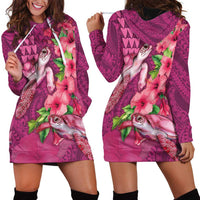 Hawaiian Turtle Love Couple Hoodie Dress - Sweet Hibiscus and Kakau Pattern Rose Color LT03 - Polynesian Pride