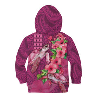 Hawaiian Turtle Love Couple Kid Hoodie - Sweet Hibiscus and Kakau Pattern Rose Color LT03 - Polynesian Pride