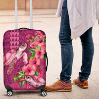 Hawaiian Turtle Love Couple Luggage Cover - Sweet Hibiscus and Kakau Pattern Rose Color LT03 Pink - Polynesian Pride