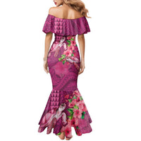 Hawaiian Turtle Love Couple Mermaid Dress - Sweet Hibiscus and Kakau Pattern Rose Color LT03 - Polynesian Pride