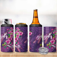 Hawaiian Turtle Love Couple 4 in 1 Can Cooler Tumbler Sweet Hibiscus and Kakau Pattern Deep Purple Color LT03 - Polynesian Pride