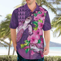Hawaiian Turtle Love Couple Hawaiian Shirt - Sweet Hibiscus and Kakau Pattern Deep Purple Color LT03 - Polynesian Pride