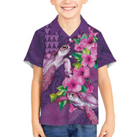 Hawaiian Turtle Love Couple Hawaiian Shirt - Sweet Hibiscus and Kakau Pattern Deep Purple Color LT03 - Polynesian Pride