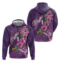 Hawaiian Turtle Love Couple Hoodie - Sweet Hibiscus and Kakau Pattern Deep Purple Color LT03 - Polynesian Pride