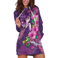 Hawaiian Turtle Love Couple Hoodie Dress - Sweet Hibiscus and Kakau Pattern Deep Purple Color LT03 Purple - Polynesian Pride