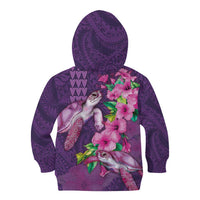 Hawaiian Turtle Love Couple Kid Hoodie - Sweet Hibiscus and Kakau Pattern Deep Purple Color LT03 - Polynesian Pride