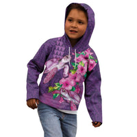 Hawaiian Turtle Love Couple Kid Hoodie - Sweet Hibiscus and Kakau Pattern Deep Purple Color LT03 - Polynesian Pride