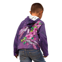 Hawaiian Turtle Love Couple Kid Hoodie - Sweet Hibiscus and Kakau Pattern Deep Purple Color LT03 - Polynesian Pride