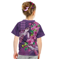 Hawaiian Turtle Love Couple Kid T Shirt - Sweet Hibiscus and Kakau Pattern Deep Purple Color LT03 - Polynesian Pride