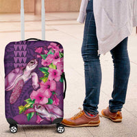 Hawaiian Turtle Love Couple Luggage Cover - Sweet Hibiscus and Kakau Pattern Deep Purple Color LT03 Purple - Polynesian Pride