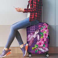 Hawaiian Turtle Love Couple Luggage Cover - Sweet Hibiscus and Kakau Pattern Deep Purple Color LT03 - Polynesian Pride