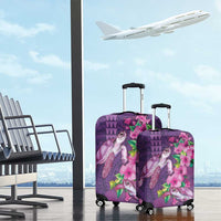 Hawaiian Turtle Love Couple Luggage Cover - Sweet Hibiscus and Kakau Pattern Deep Purple Color LT03 - Polynesian Pride