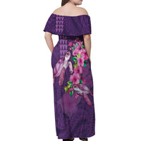 Hawaiian Turtle Love Couple Off Shoulder Maxi Dress - Sweet Hibiscus and Kakau Pattern Deep Purple Color LT03 - Polynesian Pride