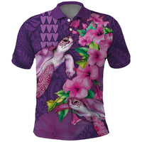 Hawaiian Turtle Love Couple Polo Shirt - Sweet Hibiscus and Kakau Pattern Deep Purple Color LT03 Purple - Polynesian Pride