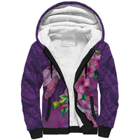 Hawaiian Turtle Love Couple Sherpa Hoodie - Sweet Hibiscus and Kakau Pattern Deep Purple Color LT03 Unisex Purple - Polynesian Pride
