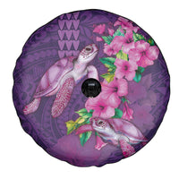 Hawaiian Turtle Love Couple Spare Tire Cover - Sweet Hibiscus and Kakau Pattern Deep Purple Color LT03 - Polynesian Pride