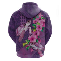 Hawaiian Turtle Love Couple Zip Hoodie - Sweet Hibiscus and Kakau Pattern Deep Purple Color LT03 - Polynesian Pride