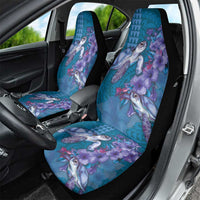 Hawaiian Turtle Love Couple Car Seat Cover - Sweet Hibiscus and Kakau Pattern Sapphire Color LT03 - Polynesian Pride