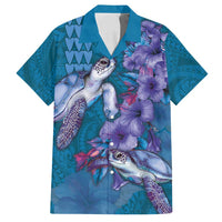 Hawaiian Turtle Love Couple Family Matching Tank Maxi Dress and Hawaiian Shirt - Sweet Hibiscus and Kakau Pattern Sapphire Color