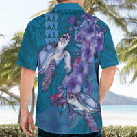 Hawaiian Turtle Love Couple Hawaiian Shirt - Sweet Hibiscus and Kakau Pattern Sapphire Color LT03 - Polynesian Pride