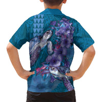 Hawaiian Turtle Love Couple Hawaiian Shirt - Sweet Hibiscus and Kakau Pattern Sapphire Color LT03 - Polynesian Pride