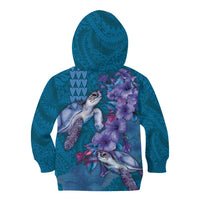 Hawaiian Turtle Love Couple Kid Hoodie - Sweet Hibiscus and Kakau Pattern Sapphire Color LT03 - Polynesian Pride