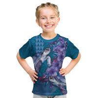 Hawaiian Turtle Love Couple Kid T Shirt - Sweet Hibiscus and Kakau Pattern Sapphire Color LT03 Blue - Polynesian Pride